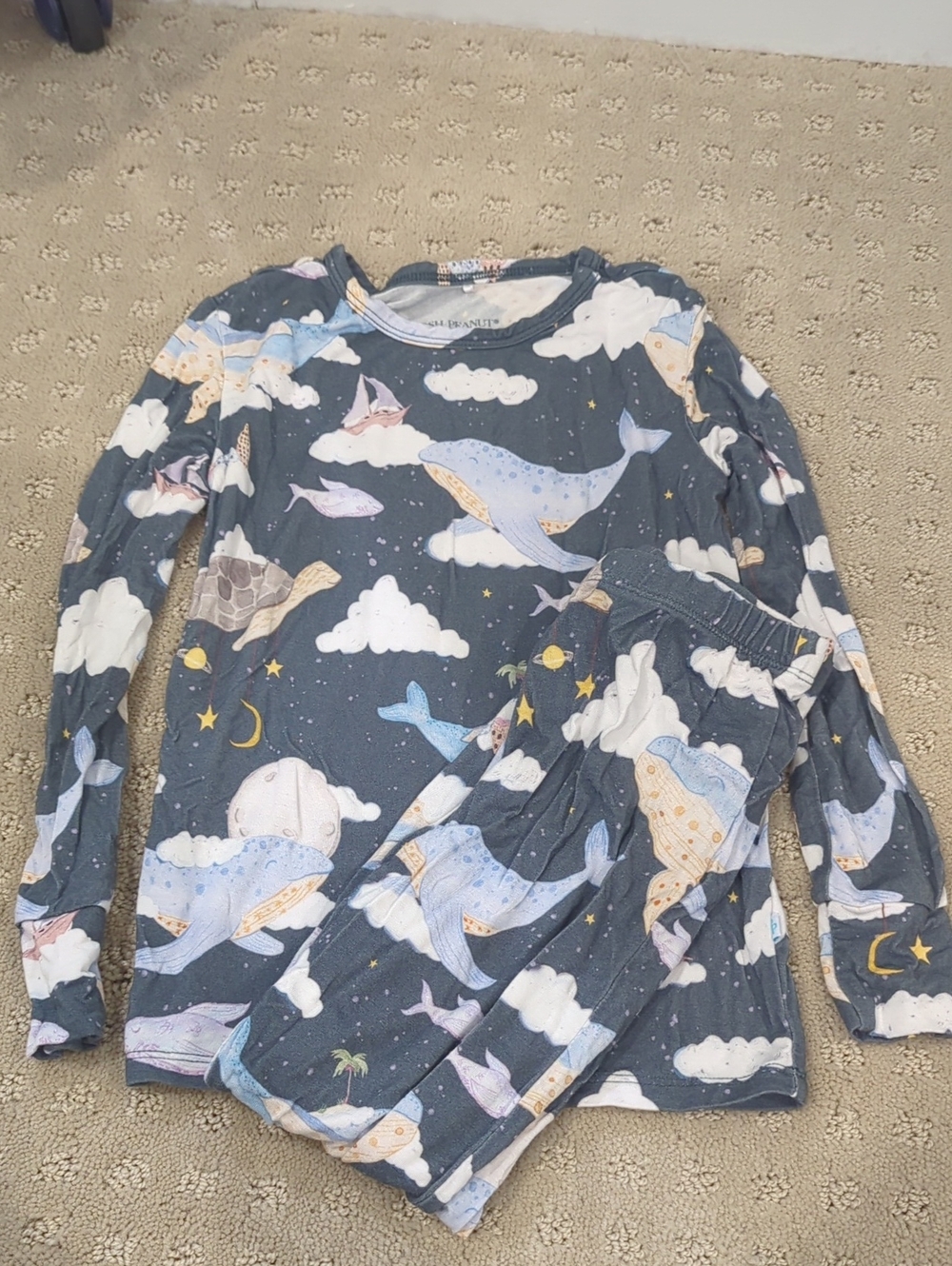 Posh Peanut Navy Whale & Cloud Long Sleeve Pajama Set